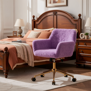 Sunvega Plush Faux Alpaca Fabric Double Cushion Wide 26.4 Inch Office Chair
