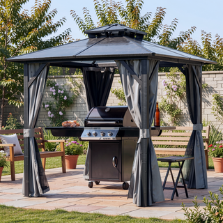 Sunvega 8x8FT Hardtop BBQ Grill Gazebo with UV-Resistant Polycarbonate Roof for Patio
