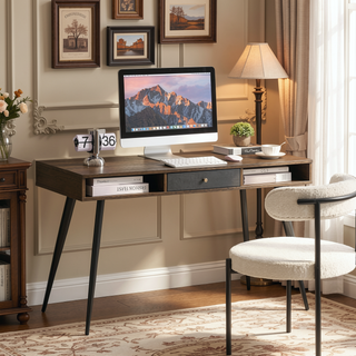 Sunvega Mid Century Modern Writing Study Desk with Drawers for Home Office