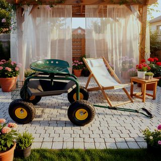 Sunvega 360 Degree Swivel Rolling Garden Trolley Chair with Wheels and Utility Tray
