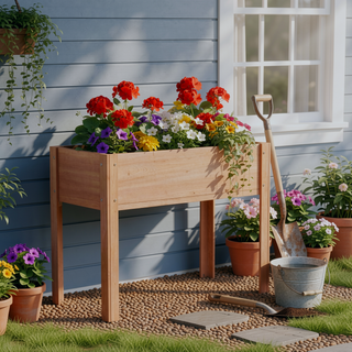 Sunvega Natural Solid Wood Raised Garden Bed with Legs for Outdoor Plants Flowers Fruits Vegetable Herb Growing