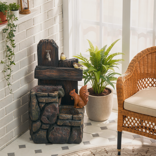 Sunvega Decorative Brown Water Fountain with Otter Design Light and Pump