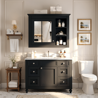 Sunvega Modern Wall Mounted Mirror Cabinet with 3 Open Shelves for Bathroom Storage