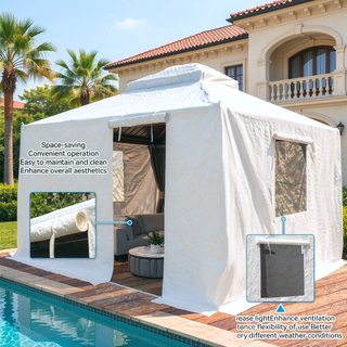 Sunvega Universal Winter Gazebo Cover with Sidewalls and Mesh Windows Waterproof
