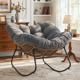 Sunvega Wicker Papasan Lounge Rocking Chair for Indoor and Outdoor Relaxation