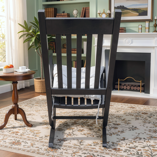 Sunvega Black Painted Populus Wood Porch Rocker Chair with Wide Seat