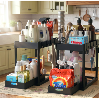 Sunvega Black 11-Pack Extendable Two-Tier Sink Cabinet Storage Shelf