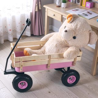 Sunvega Fresh Blue Solid Wood All-Terrain Toy and Garden Tool Cart Trolley