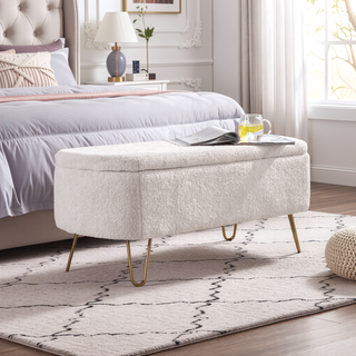 Sunvega Modern Upholstered Padded Storage Ottoman Bench with Gold Legs for Bedroom