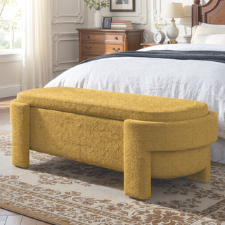 Sunvega Large Linen Upholstered Storage Bench with Foam Seat for Living Room