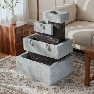 Sunvega Black and White Water Fountain with Vase Design Light and Pump
