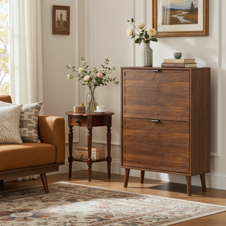 Sunvega Farmhouse Shoe Cabinet with 2 Flip Drawers and Anti-Tipping Device for Corridors