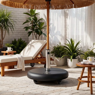 Sunvega Stainless Steel Round Wheelie Umbrella Base for Outdoor Patio Use