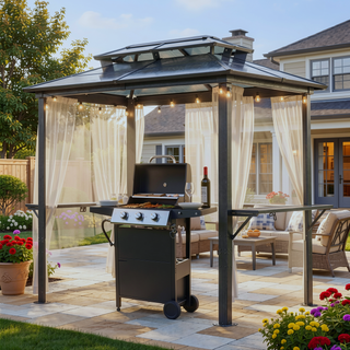 Sunvega Hardtop BBQ Gazebo with UV-Resistant Polycarbonate Roof and Storage Shelves