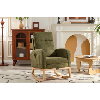 Sunvega Modern Upholstered Nursery Glider Rocking Chair with High Backrest and Side Pocket