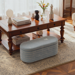 Sunvega Light Grey Upholstered Fabric Storage Ottoman Bench with Safety Hinge