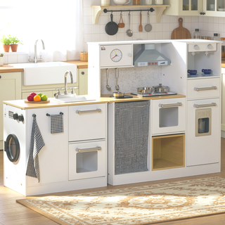 Sunvega Wooden Corner Play Kitchen Set with Sound Effects and Tons of Countertop Space