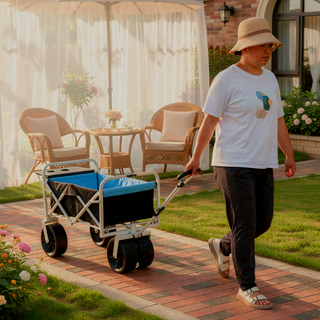 Sunvega Extra Long Folding Wagon Cart with Large Capacity and All-Terrain Wheels