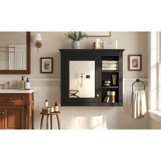 Sunvega Modern Wall Mounted Mirror Cabinet with 3 Open Shelves for Bathroom Storage