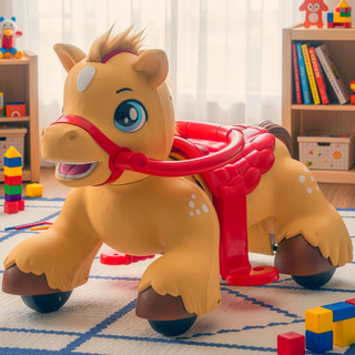 Sunvega ASTM-F963 Certified Spring Rocking Horse with Plush Fabric and Animal Sounds