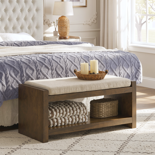 Sunvega Modern Accent Bench with Removable Cushion and Lower Storage Shelf