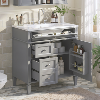 Sunvega Modern Minimalist 30'' Bathroom Vanity with Top Sink and Ample Storage