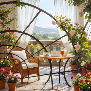 Sunvega Black Metal Garden Arch Trellis with Two Plant Stands for Climbing Plants