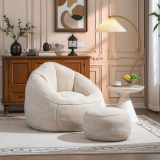 Sunvega High Pressure Foam Bean Bag Sofa Chair with Padded Footrest for Living Room