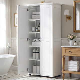 Sunvega White MDF Board Storage Cabinet with Two Doors and Adjustable Shelf