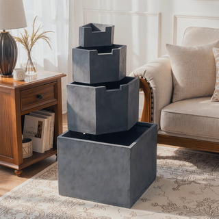 Sunvega Black and White Water Fountain with Vase Design Light and Pump