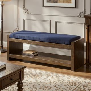 Sunvega Modern Accent Bench with Removable Cushion and Lower Storage Shelf