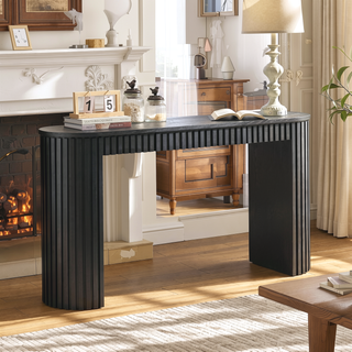 Sunvega Curved Entryway Console Table With Drawer and Unique Vertical Stripe Design