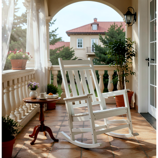 Sunvega All Weather-resistant Black Rocking Chair Set with Wood-Texture and Side Table