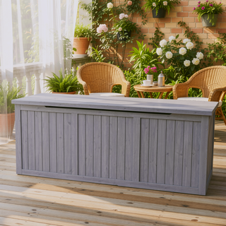 Sunvega 67 Gallon Outdoor Wooden Deck Box with Seat and Table Top