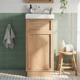 Sunvega 15.75" Small Bathroom Vanity with Reversible Resin Sink and Push-to-Open Door