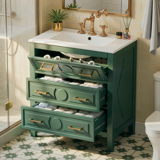 Sunvega 30 Inch Freestanding Bathroom Vanity with Ceramic Sink and 3 Drawers