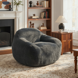 Sunvega Faux Fur Bean Bag Sofa with Memory Foam Filler and Armrests for Living Room