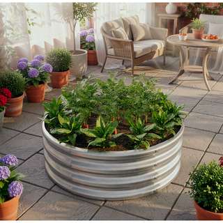 Sunvega 47.24 Inch Round Metal Raised Garden Bed for Vegetables Flowers and Herbs