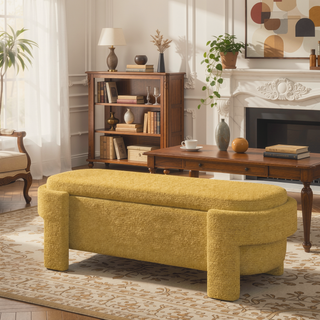 Sunvega Large Linen Upholstered Storage Bench with Foam Seat for Living Room