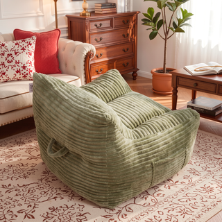 Sunvega Oversized Comfy Beige Bean Bag Chair with Supportive Armrests for Living Room