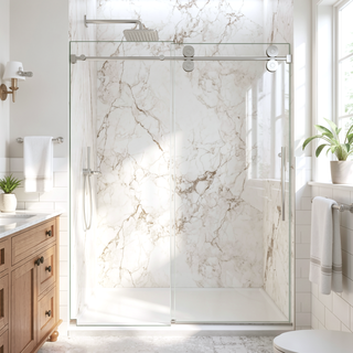 Sunvega Frameless Single Sliding Shower Door with 8mm Tempered Glass and Chrome Finish