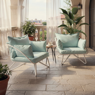 Sunvega Outdoor Lounge Chairs Set with Aqua Haze Cushions and Rain Covers