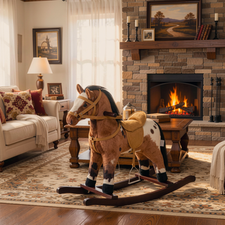 Sunvega Kids Plush Rocking Horse Toy with Realistic Sounds and Metal Frame