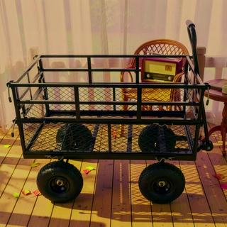 Sunvega Garden Cart with Inflatable Tires and Spacious Bed for Yard Work