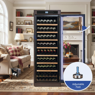 Sunvega Black Wood Multi-Tiered Wine Cabinet with Intelligent Temperature Control