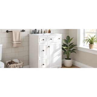 Sunvega 24-Inch Bathroom Vanity Cabinet with Ceramic Sink and Storage