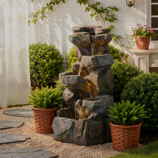 Sunvega 4 Tier Outdoor Fountain with LED Lights for Garden Patio Waterfall