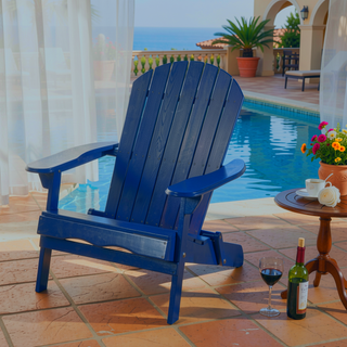 Sunvega Folding Acacia Wood Adirondack Chair with Slatted Seat and Rustic Design