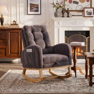 Sunvega Upholstered High Back Rocking Chair with Footrest and Side Storage Pocket