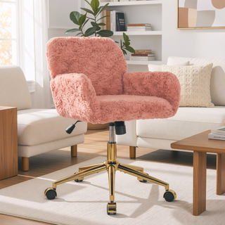 Sunvega Plush Faux Alpaca Fabric Double Cushion Wide 26.4 Inch Office Chair
